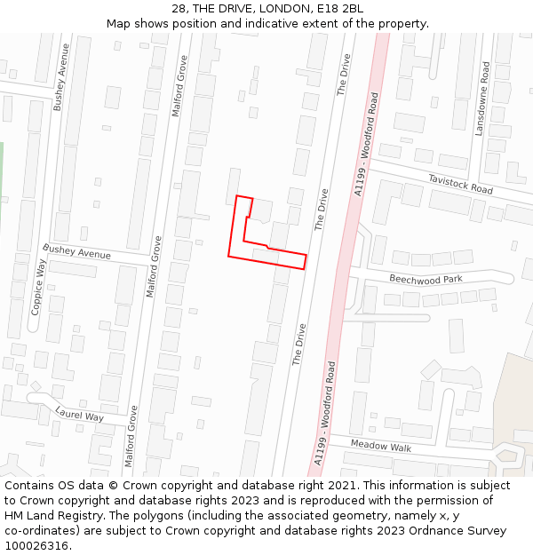 28, THE DRIVE, LONDON, E18 2BL: Location map and indicative extent of plot