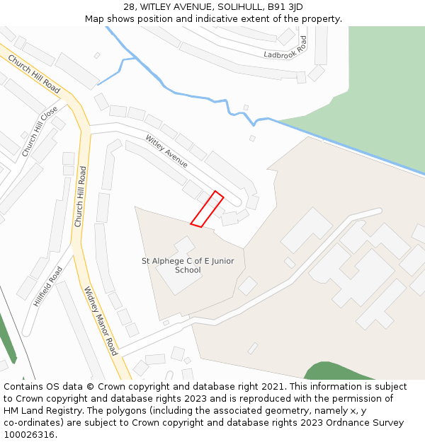 28, WITLEY AVENUE, SOLIHULL, B91 3JD: Location map and indicative extent of plot