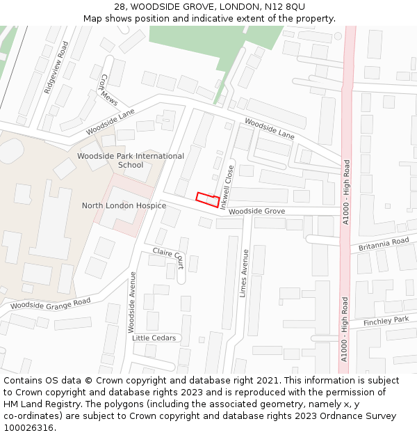 28, WOODSIDE GROVE, LONDON, N12 8QU: Location map and indicative extent of plot