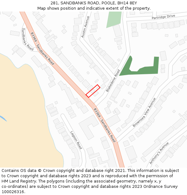 281, SANDBANKS ROAD, POOLE, BH14 8EY: Location map and indicative extent of plot