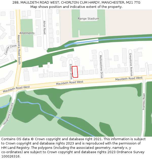 288, MAULDETH ROAD WEST, CHORLTON CUM HARDY, MANCHESTER, M21 7TG: Location map and indicative extent of plot