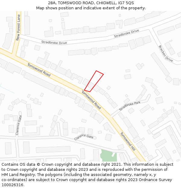 28A, TOMSWOOD ROAD, CHIGWELL, IG7 5QS: Location map and indicative extent of plot