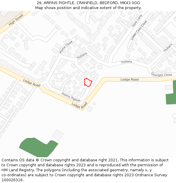 29, ARPINS PIGHTLE, CRANFIELD, BEDFORD, MK43 0GG: Location map and indicative extent of plot