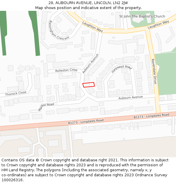 29, AUBOURN AVENUE, LINCOLN, LN2 2JW: Location map and indicative extent of plot