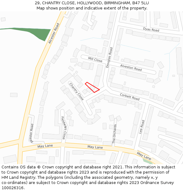 29, CHANTRY CLOSE, HOLLYWOOD, BIRMINGHAM, B47 5LU: Location map and indicative extent of plot