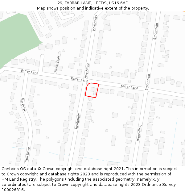 29, FARRAR LANE, LEEDS, LS16 6AD: Location map and indicative extent of plot