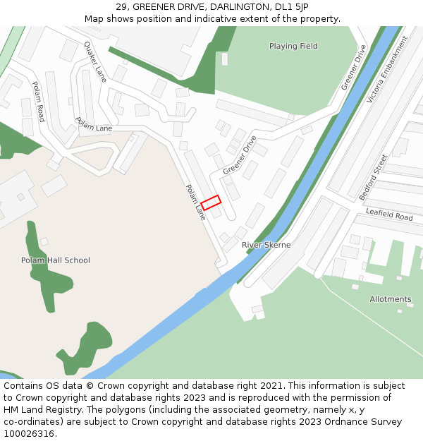 29, GREENER DRIVE, DARLINGTON, DL1 5JP: Location map and indicative extent of plot