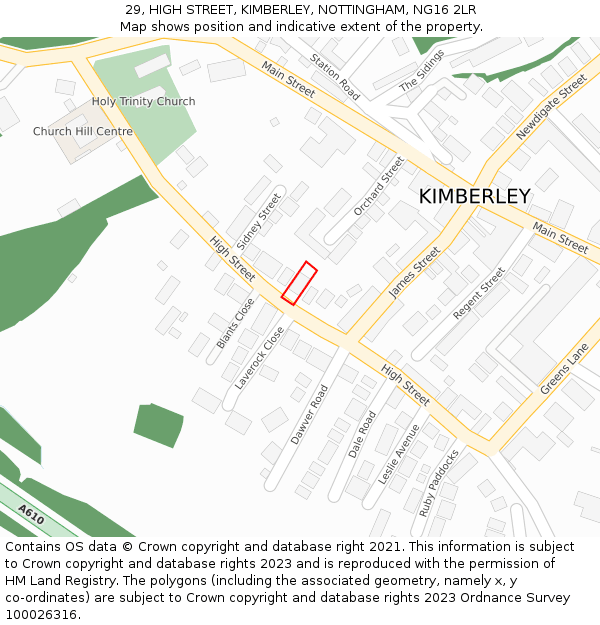 29, HIGH STREET, KIMBERLEY, NOTTINGHAM, NG16 2LR: Location map and indicative extent of plot