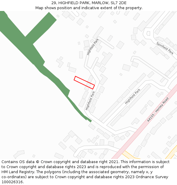 29, HIGHFIELD PARK, MARLOW, SL7 2DE: Location map and indicative extent of plot