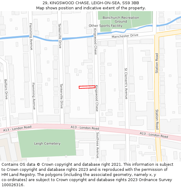 29, KINGSWOOD CHASE, LEIGH-ON-SEA, SS9 3BB: Location map and indicative extent of plot