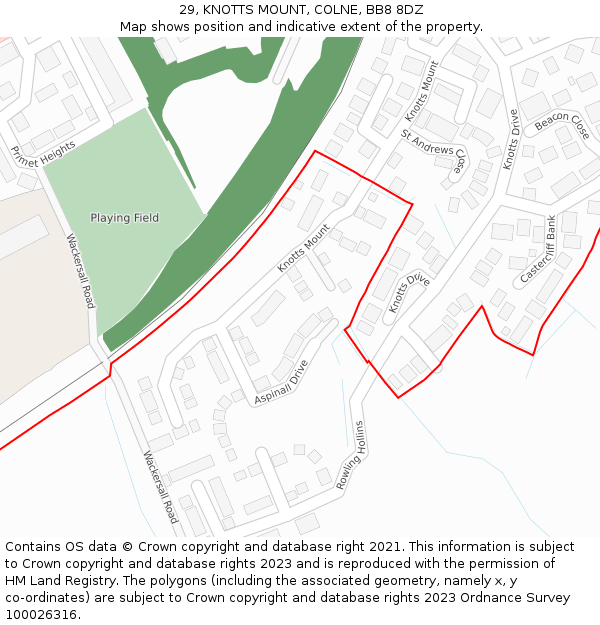 29, KNOTTS MOUNT, COLNE, BB8 8DZ: Location map and indicative extent of plot