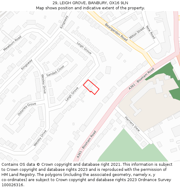 29, LEIGH GROVE, BANBURY, OX16 9LN: Location map and indicative extent of plot