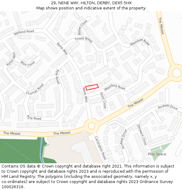 29, NENE WAY, HILTON, DERBY, DE65 5HX: Location map and indicative extent of plot