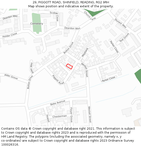 29, PIGGOTT ROAD, SHINFIELD, READING, RG2 9RH: Location map and indicative extent of plot