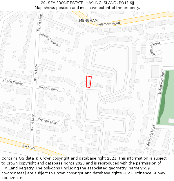 29, SEA FRONT ESTATE, HAYLING ISLAND, PO11 9JJ: Location map and indicative extent of plot