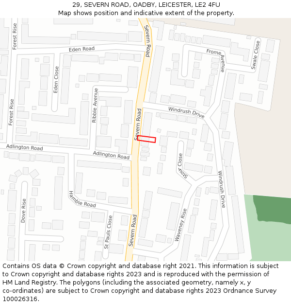 29, SEVERN ROAD, OADBY, LEICESTER, LE2 4FU: Location map and indicative extent of plot