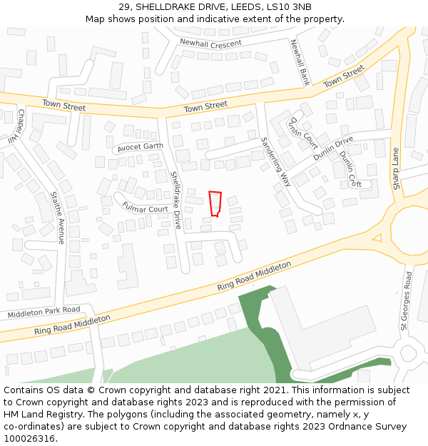 29, SHELLDRAKE DRIVE, LEEDS, LS10 3NB: Location map and indicative extent of plot