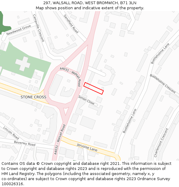 297, WALSALL ROAD, WEST BROMWICH, B71 3LN: Location map and indicative extent of plot