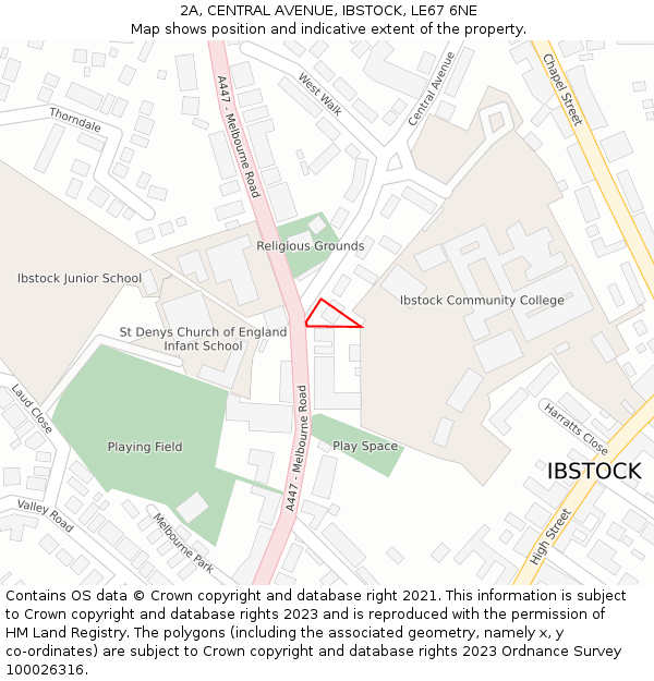 2A, CENTRAL AVENUE, IBSTOCK, LE67 6NE: Location map and indicative extent of plot