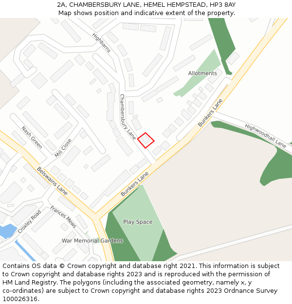 2A, CHAMBERSBURY LANE, HEMEL HEMPSTEAD, HP3 8AY: Location map and indicative extent of plot