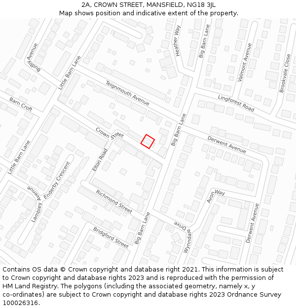 2A, CROWN STREET, MANSFIELD, NG18 3JL: Location map and indicative extent of plot