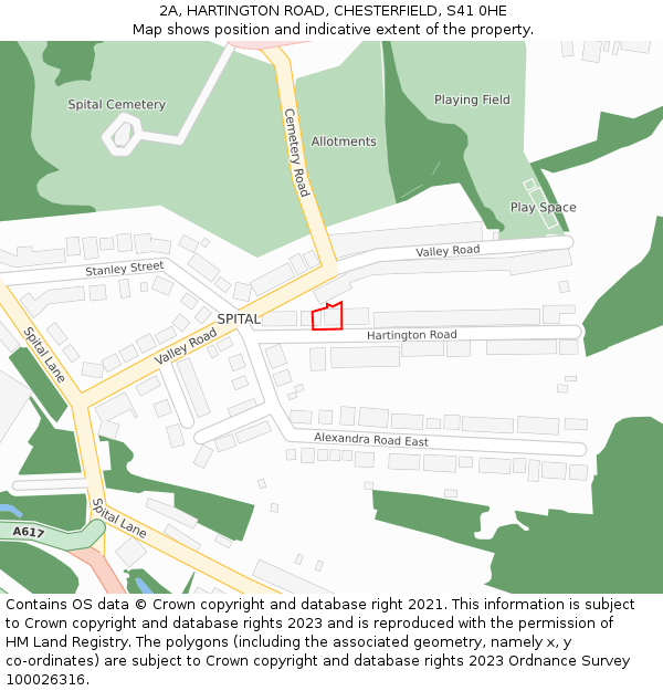 2A, HARTINGTON ROAD, CHESTERFIELD, S41 0HE: Location map and indicative extent of plot