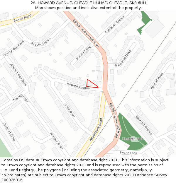 2A, HOWARD AVENUE, CHEADLE HULME, CHEADLE, SK8 6HH: Location map and indicative extent of plot