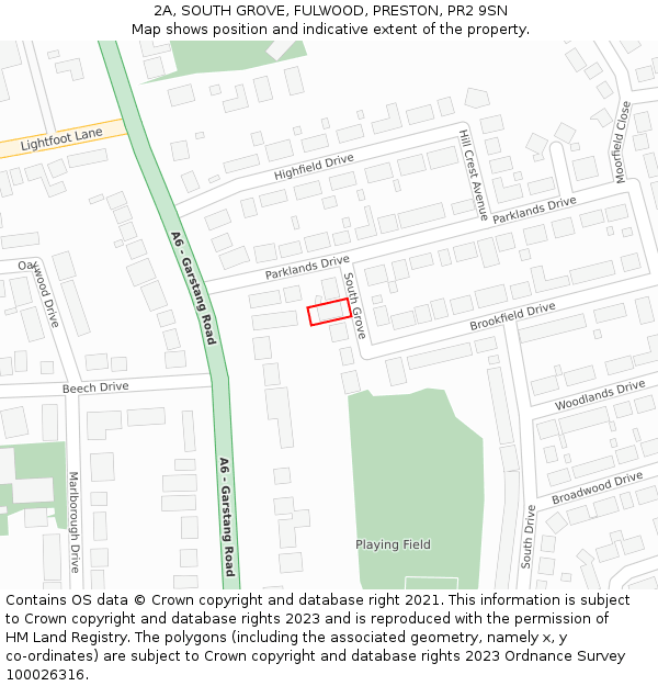 2A, SOUTH GROVE, FULWOOD, PRESTON, PR2 9SN: Location map and indicative extent of plot