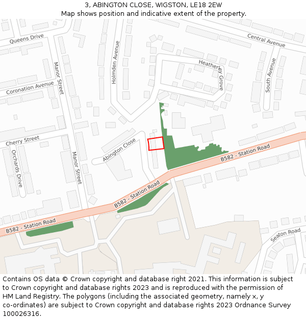 3, ABINGTON CLOSE, WIGSTON, LE18 2EW: Location map and indicative extent of plot