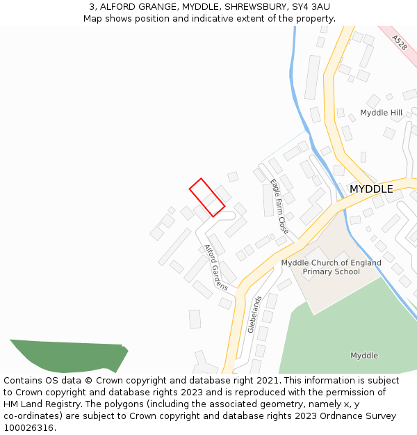 3, ALFORD GRANGE, MYDDLE, SHREWSBURY, SY4 3AU: Location map and indicative extent of plot