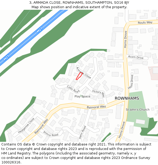 3, ARMADA CLOSE, ROWNHAMS, SOUTHAMPTON, SO16 8JY: Location map and indicative extent of plot