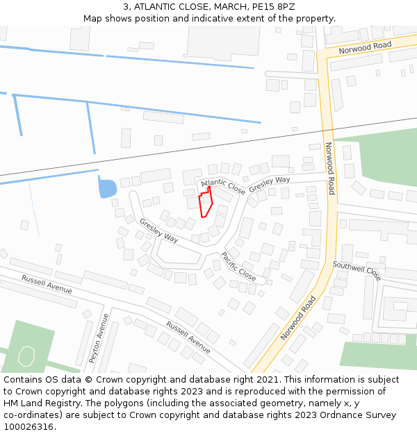 3, ATLANTIC CLOSE, MARCH, PE15 8PZ: Location map and indicative extent of plot