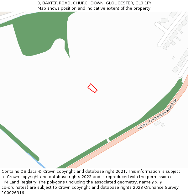 3, BAXTER ROAD, CHURCHDOWN, GLOUCESTER, GL3 1FY: Location map and indicative extent of plot