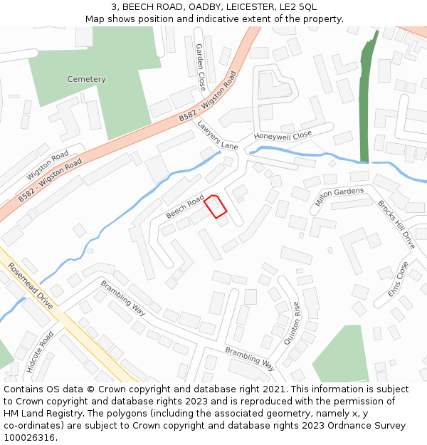 3, BEECH ROAD, OADBY, LEICESTER, LE2 5QL: Location map and indicative extent of plot