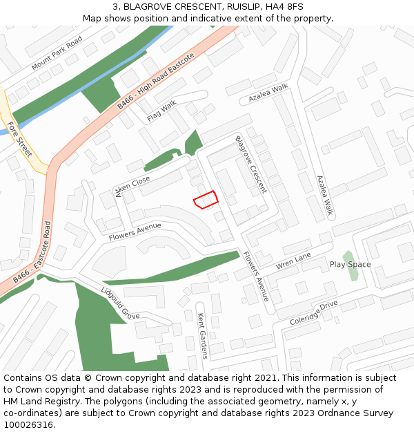 3, BLAGROVE CRESCENT, RUISLIP, HA4 8FS: Location map and indicative extent of plot