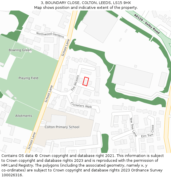 3, BOUNDARY CLOSE, COLTON, LEEDS, LS15 9HX: Location map and indicative extent of plot