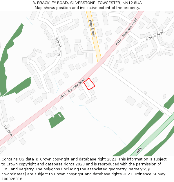 3, BRACKLEY ROAD, SILVERSTONE, TOWCESTER, NN12 8UA: Location map and indicative extent of plot