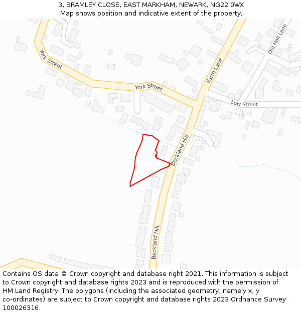 3, BRAMLEY CLOSE, EAST MARKHAM, NEWARK, NG22 0WX: Location map and indicative extent of plot