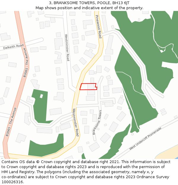 3, BRANKSOME TOWERS, POOLE, BH13 6JT: Location map and indicative extent of plot