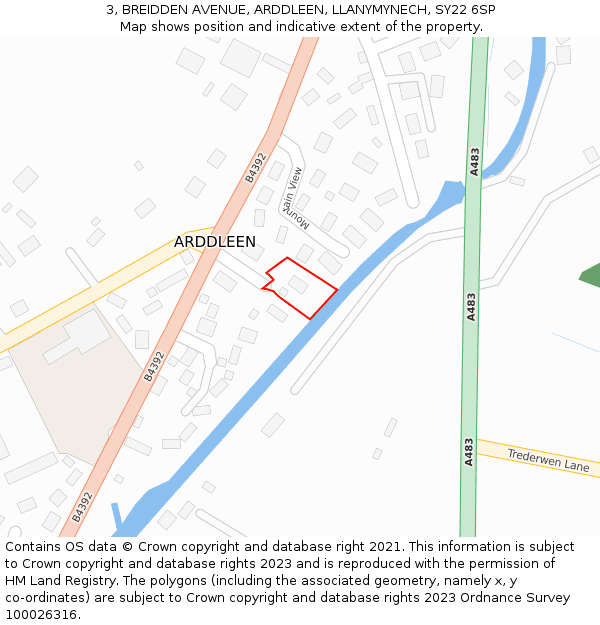 3, BREIDDEN AVENUE, ARDDLEEN, LLANYMYNECH, SY22 6SP: Location map and indicative extent of plot