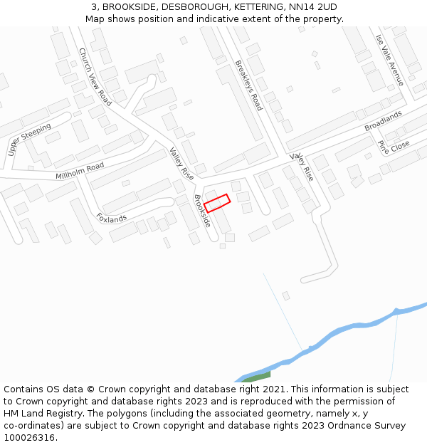 3, BROOKSIDE, DESBOROUGH, KETTERING, NN14 2UD: Location map and indicative extent of plot