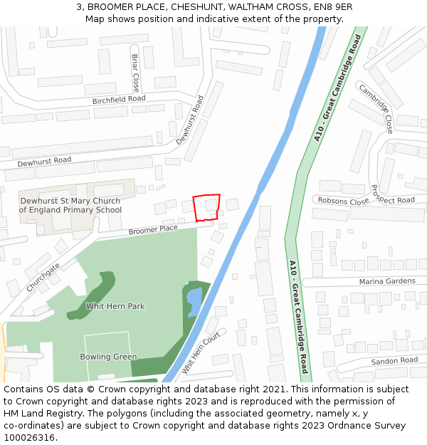 3, BROOMER PLACE, CHESHUNT, WALTHAM CROSS, EN8 9ER: Location map and indicative extent of plot