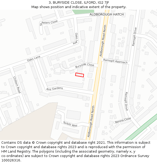 3, BURYSIDE CLOSE, ILFORD, IG2 7JF: Location map and indicative extent of plot