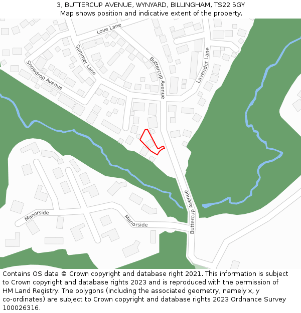 3, BUTTERCUP AVENUE, WYNYARD, BILLINGHAM, TS22 5GY: Location map and indicative extent of plot