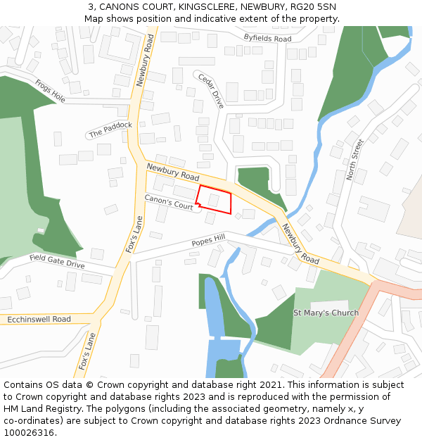 3, CANONS COURT, KINGSCLERE, NEWBURY, RG20 5SN: Location map and indicative extent of plot