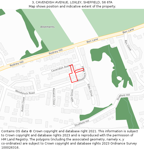 3, CAVENDISH AVENUE, LOXLEY, SHEFFIELD, S6 6TA: Location map and indicative extent of plot