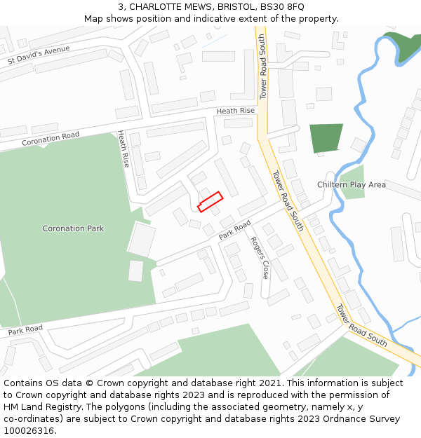 3, CHARLOTTE MEWS, BRISTOL, BS30 8FQ: Location map and indicative extent of plot