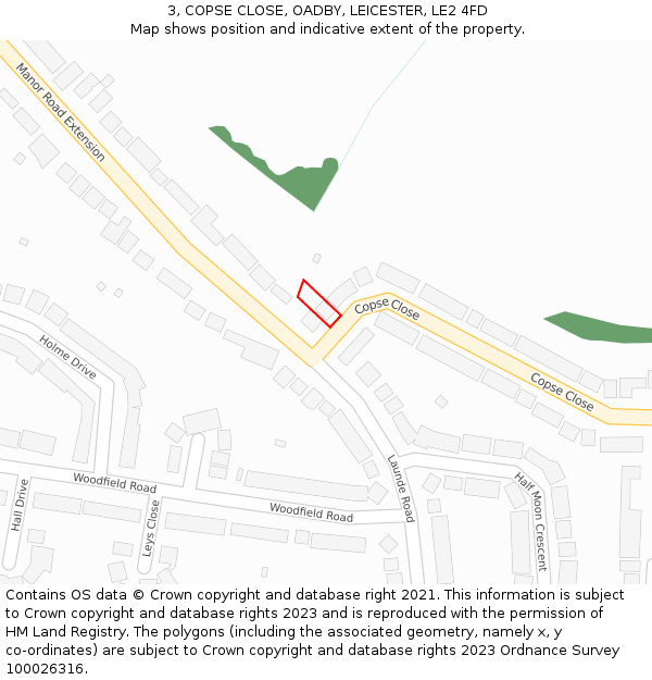 3, COPSE CLOSE, OADBY, LEICESTER, LE2 4FD: Location map and indicative extent of plot