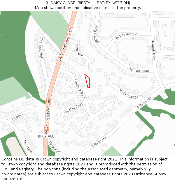 3, DAISY CLOSE, BIRSTALL, BATLEY, WF17 9NJ: Location map and indicative extent of plot