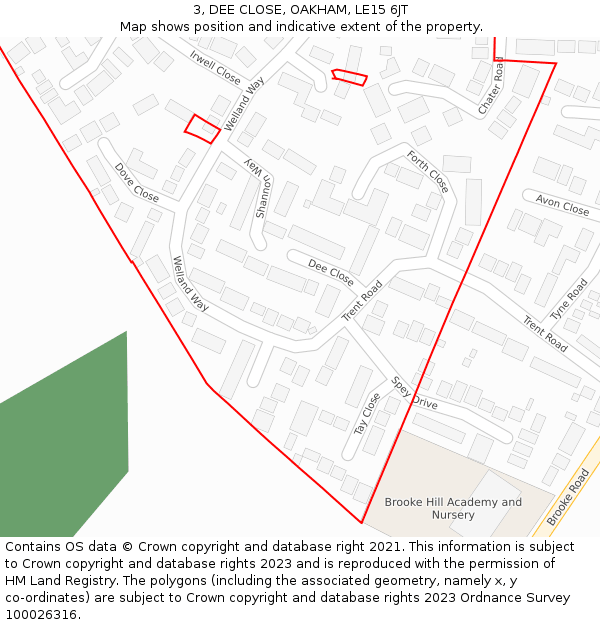 3, DEE CLOSE, OAKHAM, LE15 6JT: Location map and indicative extent of plot